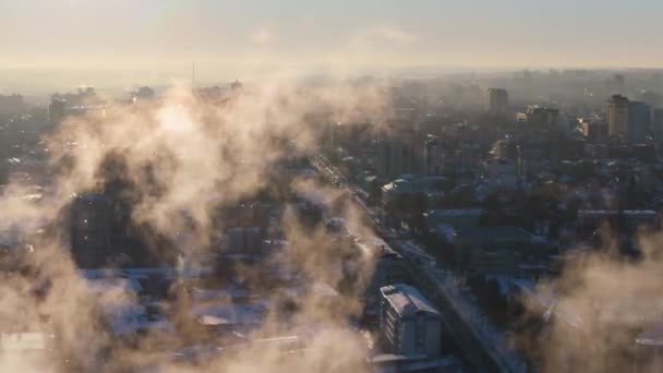 Veduta Aerea Drone Della Città Chisinau Coperto Neve Tramonto Nuvole — Video Stock