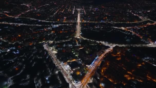 Chisinau Şehrinin Gece Karla Kaplı Hava Aracı Görüntüsü Moldova Kış — Stok video