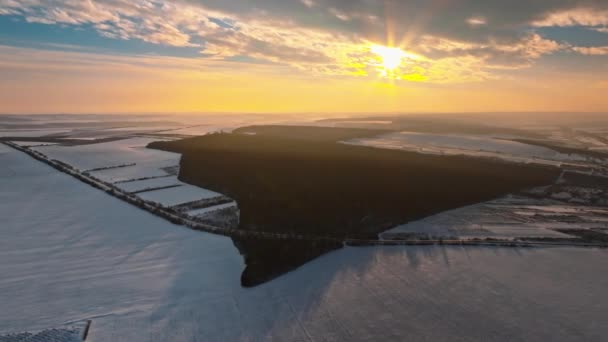 Eski Orhei Nin Güneş Doğarken Karla Kaplı Hava Aracı Görüntüsü — Stok video
