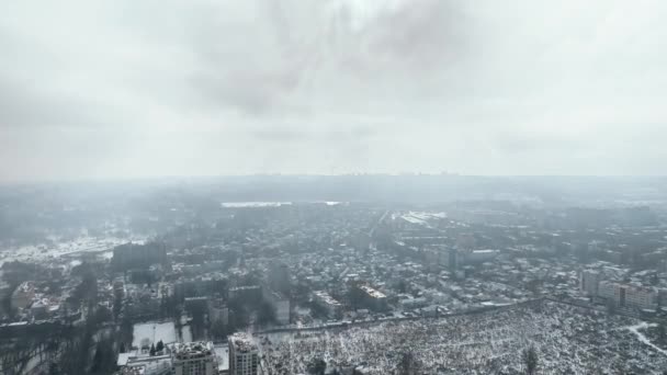 Vue Aérienne Par Drone Ville Chisinau Couverte Neige Hiver Moldova — Video