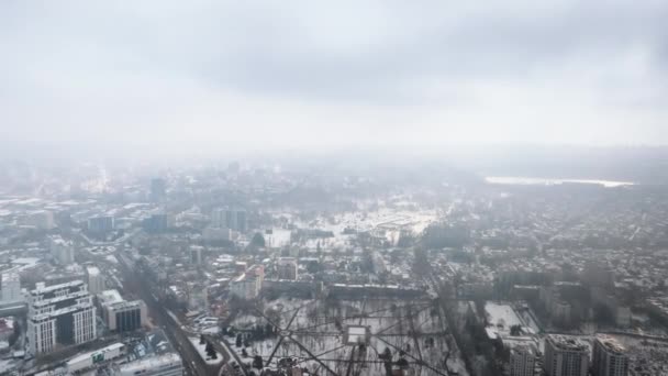 Aerial Drone View Chisinau City Covered Snow Winter Moldova — Stock Video