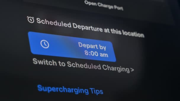 Chisinau Moldova January 2024 Scheduled Departure Button Touch Screen Tesla — Stock Video