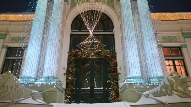 Entrée Hall Orgue Avec Décorations Noël Pendant Les Chutes Neige — Video