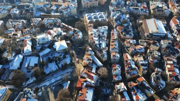 Vista Aérea Del Dron Del Centro Ciudad Plovdiv Techos Anaranjados — Vídeos de Stock