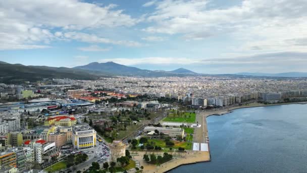 Αεροφωτογραφία Της Ακτογραμμής Της Θεσσαλονίκης Drone Μνημείο Και Μουσείο Λευκός — Αρχείο Βίντεο