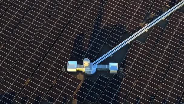 Vista Aérea Drone Dos Painéis Solares Por Sol Fotovoltaicos Topo — Vídeo de Stock