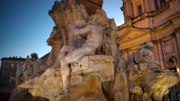 Navona Meydanı Ndaki Four Rivers Çeşmesi Roma Şehir Meydanı Gün — Stok video