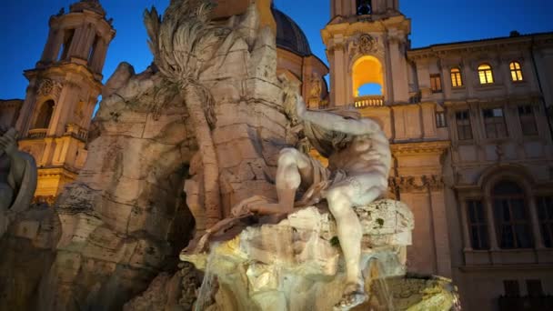 Fountain Four Rivers Located Navona Square Rome City Square Sunset — Stock Video