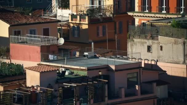 Vista Aérea Dos Telhados Azulejos Vermelhos Pôr Sol Roma Itália — Vídeo de Stock