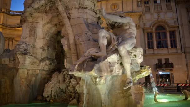 Fountain Four Rivers Located Navona Square Rome City Square Sunset — Stock Video