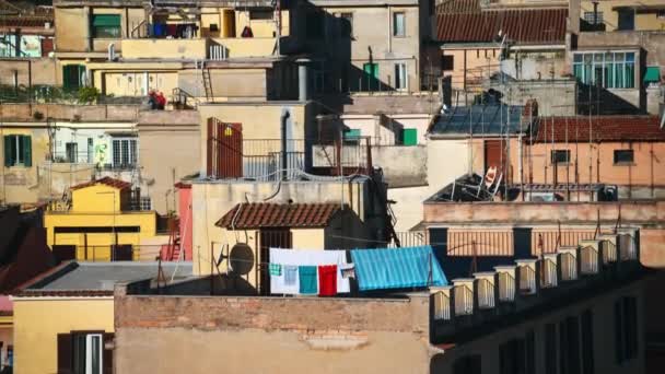 Vista Aérea Dos Telhados Azulejos Vermelhos Pôr Sol Roma Itália — Vídeo de Stock