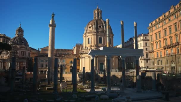 Ruinerna Forum Romanum Vid Solnedgången Rom Italien — Stockvideo