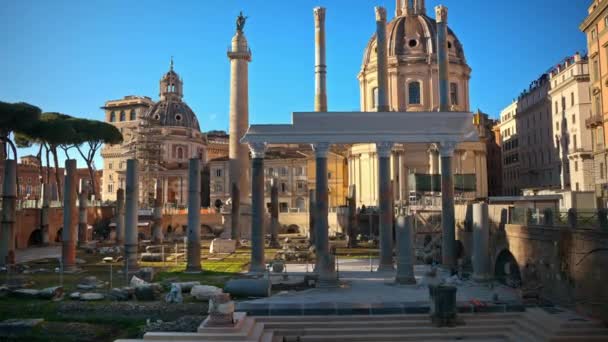 Руины Римского Форума Закате Риме Италия — стоковое видео