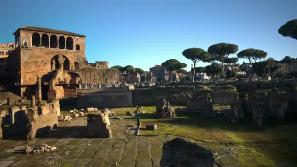 Ruïnes Van Het Forum Romanum Bij Zonsondergang Rome Italië — Stockvideo