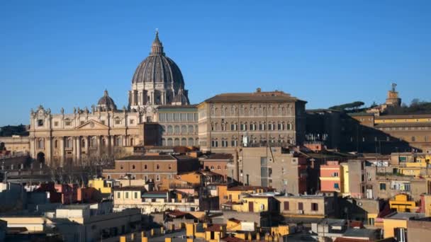 Widok Lotu Ptaka Watykan Bazylika Piotra Zachodzie Słońca Powiększ Rzym — Wideo stockowe