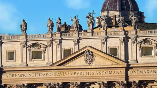 Estatuas Basílica San Pedro Atardecer Roma Italia — Vídeos de Stock