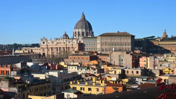 Watykan Daleka Bazyliką Piotra Zachodzie Słońca Powiększ Rzym Włochy — Wideo stockowe