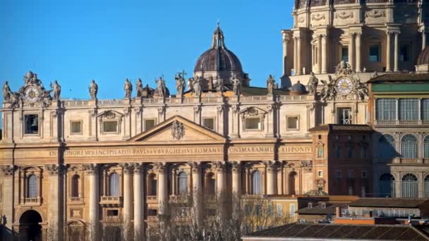 Flygfoto Över Vatikanstaten Från Avstånd Peterskyrkan Vid Solnedgången Rom Italien — Stockvideo