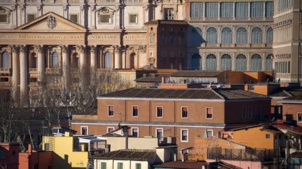Vista Aérea Cidade Vaticano Distância Basílica São Pedro Pôr Sol — Vídeo de Stock