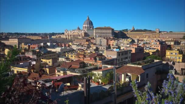 Vaticaanstad Vanaf Verte Met Sint Pietersbasiliek Bij Zonsondergang Rome Italië — Stockvideo
