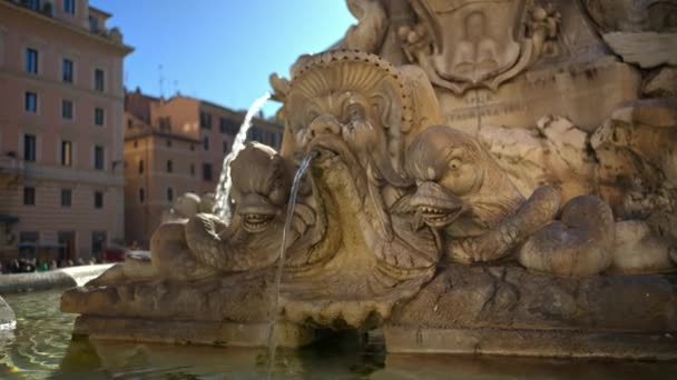 太陽の光でパンテオンの泉の近くの眺め スローモーション — ストック動画