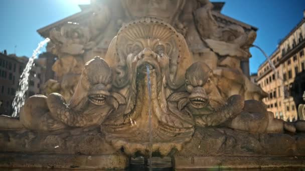 太陽の光でパンテオンの泉の近くの眺め スローモーション — ストック動画