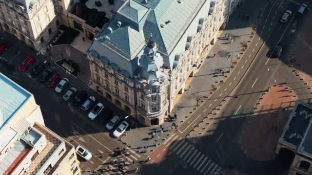 Drone Aéreo Vista Superior Antigo Edifício Histórico Centro Cidade Sob — Vídeo de Stock