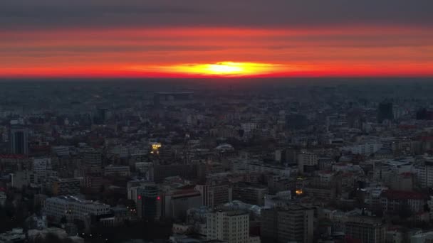 Veduta Aerea Drone Del Paesaggio Urbano Bucarest Tramonto Romania — Video Stock