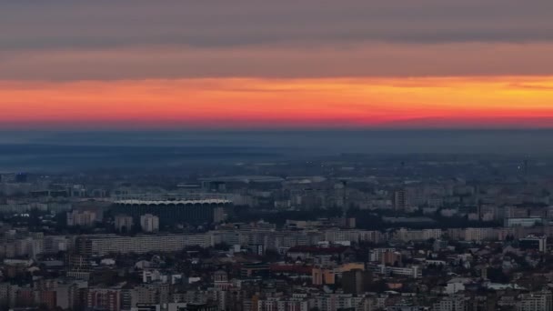 Zicht Het Stadsgezicht Van Boekarest Bij Zonsondergang Roemenië — Stockvideo