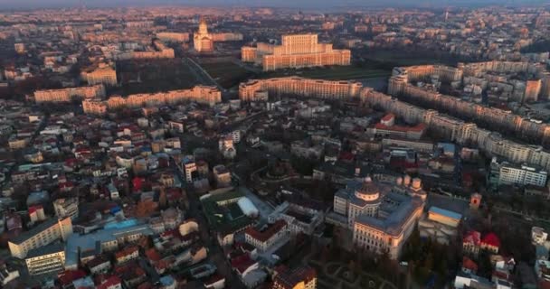 Вид Воздуха Дворец Парламента Бухаресте Закате Румыния — стоковое видео