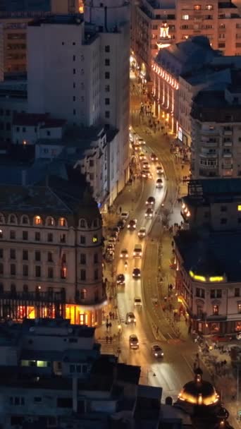 Vue Aérienne Verticale Par Drone Ville Illuminée Bucarest Soir Trafic — Video