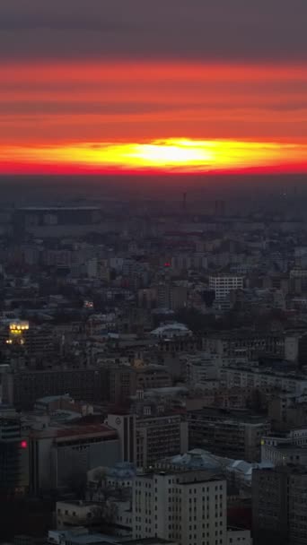Veduta Aerea Verticale Drone Della Città Bucarest Tramonto Traffico Movimento — Video Stock