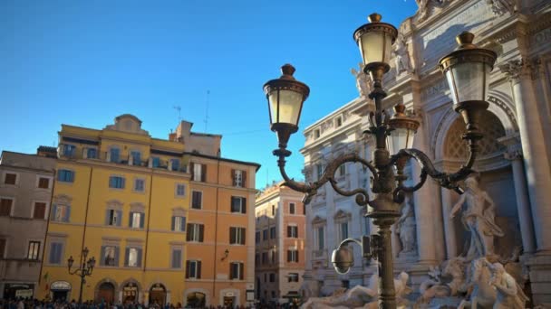 Rome Italy February 2024 Street Lamp Trevi Fountain Background Sunset — Stock Video