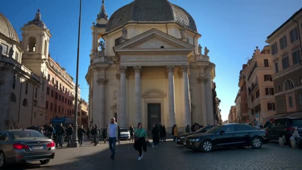 Rom Italien Februari 2024 Santa Maria Montesanto Basilikakyrka Vid Solnedgången — Stockvideo