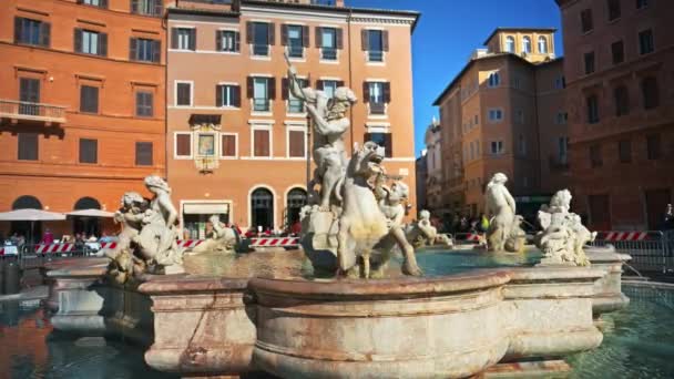 Roma Itália Fevereiro 2024 Fonte Netuno Localizada Extremo Norte Praça — Vídeo de Stock