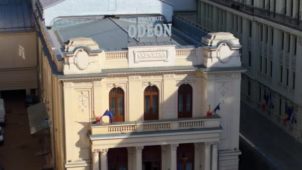Bucareste Romênia Março 2024 Vista Aérea Drones Teatro Odeon Luz — Vídeo de Stock