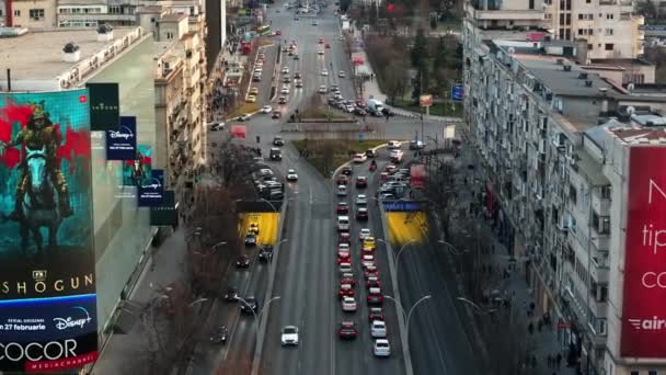 Бухарест Румыния Марта 2024 Года Воздушный Беспилотник Видом Перекресток Центре — стоковое видео