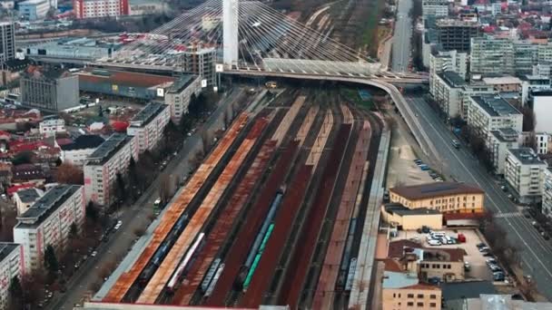 Boekarest Roemenië Maart 2024 Luchtfoto Van Basarab Viaduct Treinstation Het — Stockvideo