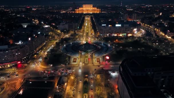 Bucharest Romania March 2024 Aerial Drone View City Downtown Roundabout — Stock Video
