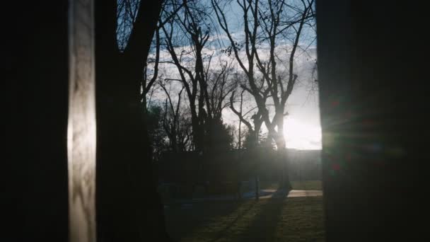 Sluneční Světlo Vykukovalo Mezi Stromy Parku Poblíž Metropolitní Katedrály Kristovy — Stock video