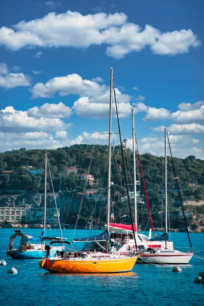 Villefranche Sur Mer France March 2024 Wooden Small Boats Harbour Stock Picture