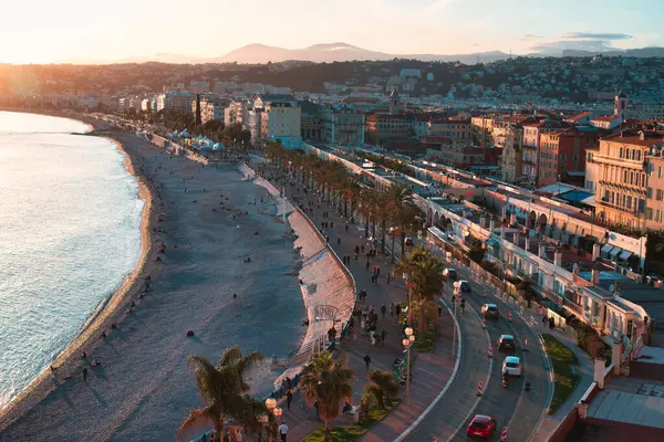Nice França Março 2024 Vista Panorâmica Litoral Cidade Nice Riviera Imagens De Bancos De Imagens
