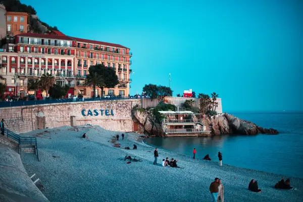Nice França Março 2024 Vista Costa Cidade Nice Riviera Francesa Imagens Royalty-Free