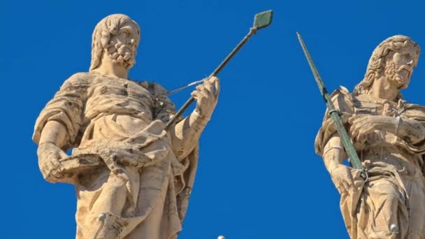 Statyer Fasaden Peterskyrkan Den Blå Himlen Bakgrund Peterstorget Vatikanstaten Rom — Stockvideo
