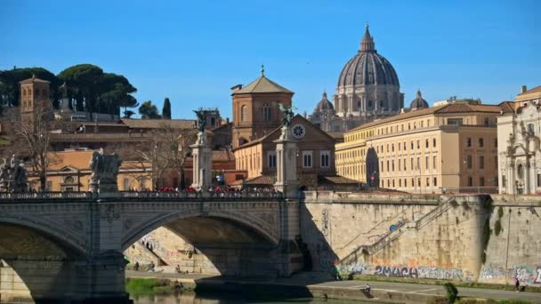 Rome Italië Februari 2024 Ponte Sant Angelo Aan Overkant Van — Stockvideo