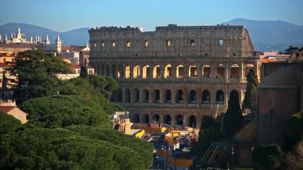 Vista Lejana Del Coliseo Con Vista Ciudad Fondo Roma Italia — Vídeos de Stock