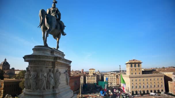 Rome Italië Februari 2024 Standbeeld Van Victor Emmanuel Vader Van — Stockvideo