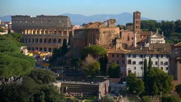 Vista Lejana Del Coliseo Con Vista Ciudad Fondo Roma Italia — Vídeos de Stock