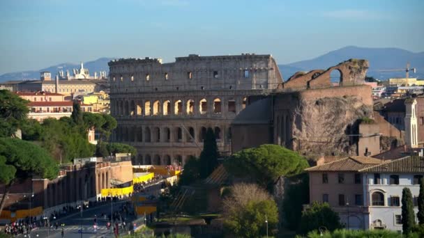 Vue Lointaine Colisée Avec Vue Sur Ville Arrière Plan Rome — Video