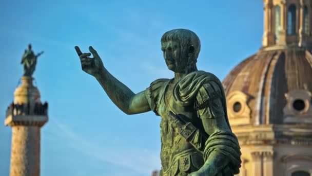 Roma Italia Februari 2024 Patung Trajan Statua Traiano Dei Fori — Stok Video